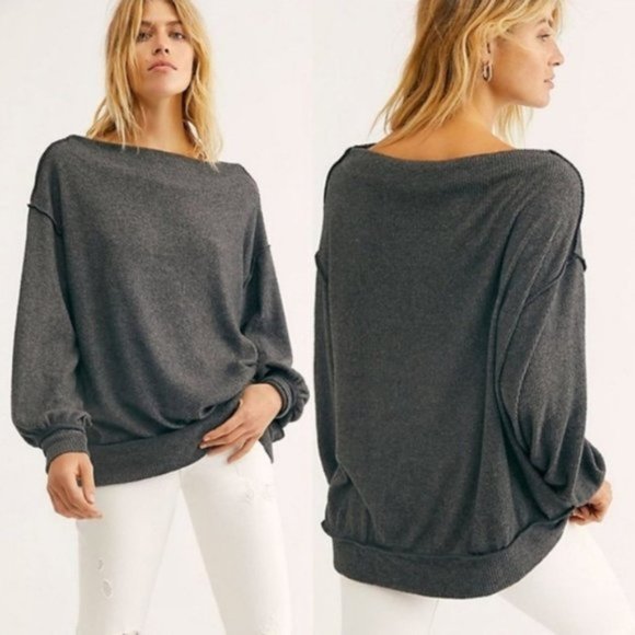 Free People Tops - Free People Gray Main Squeeze Hacci Shirt Medium